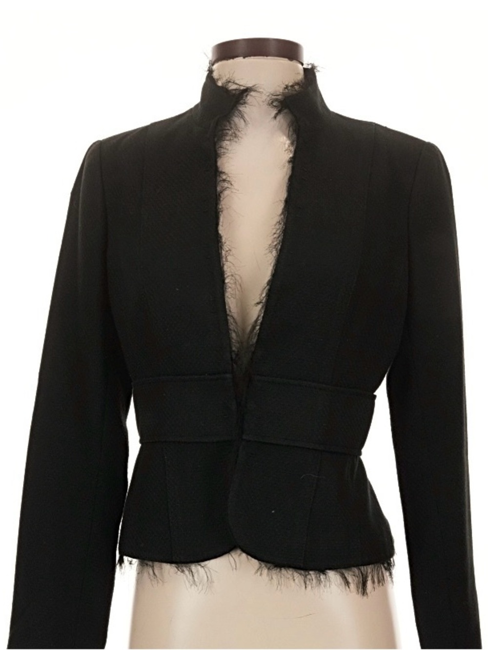 White House Black Market Women's Black Tailored Fringe Hem Jacket